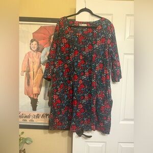 Floral Midi Dress - Red and Blue
